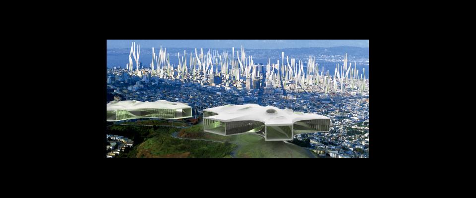 architectural rendering of a futuristic San Francisco