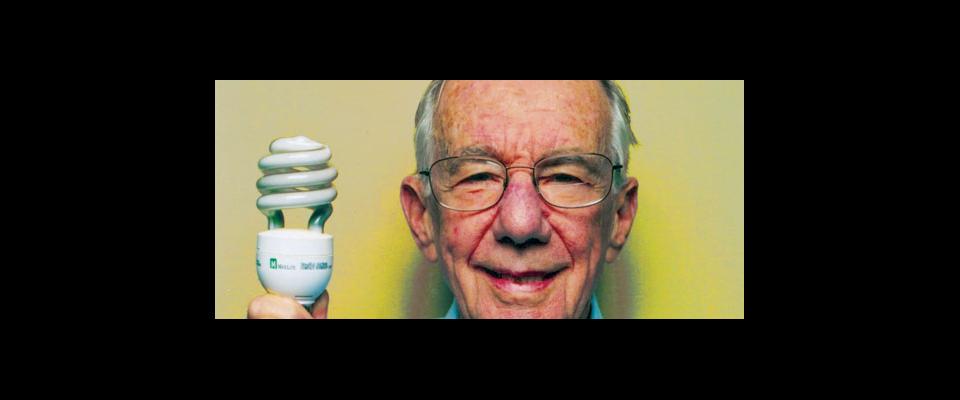 Art Rosenfeld holding a lightbulb
