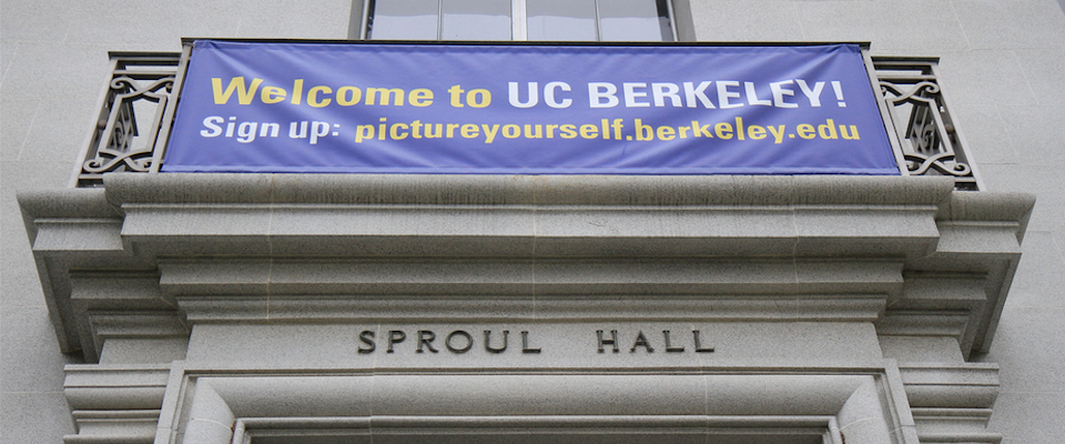 the entrance to Sproul Hall