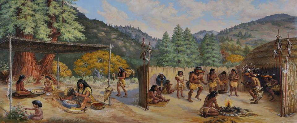 an artist's depiction of native peoples in California