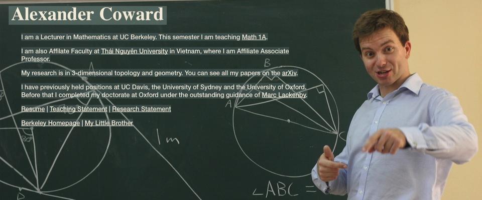 Alexander Coward and notes on a board with a teacher next to it