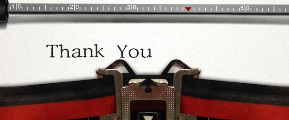 Thank You note being written on a typewriter