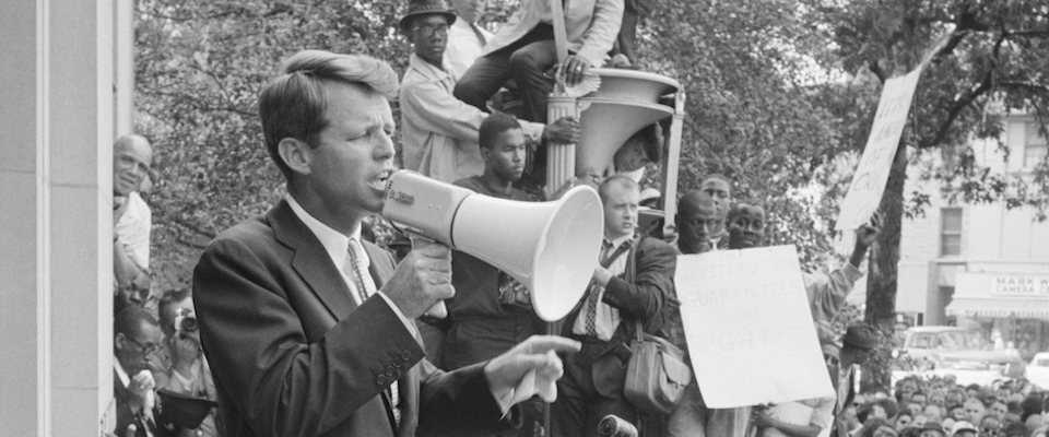 Bobby Kennedy speaking to a crowd