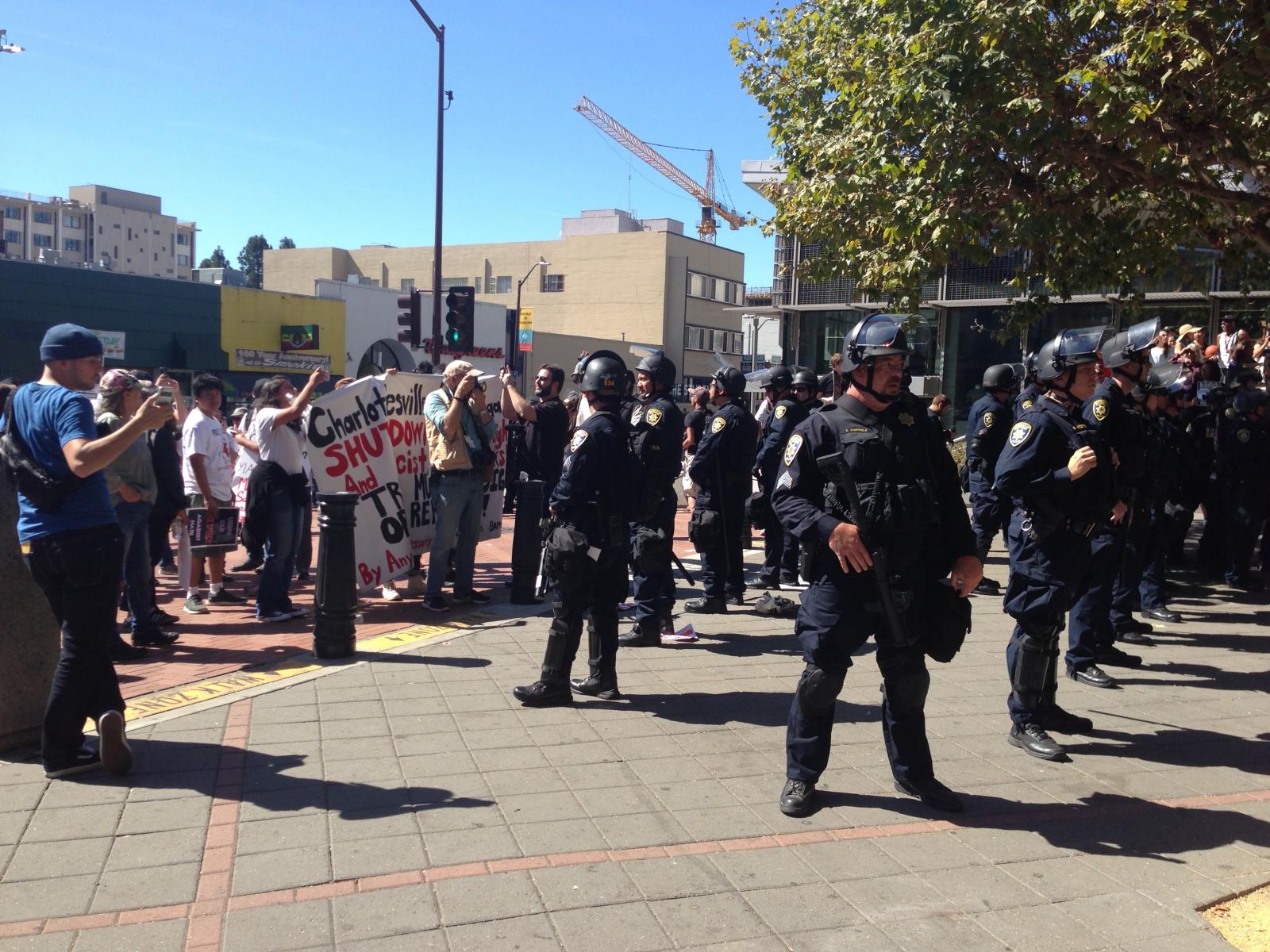UCPD on Sproul Plaza after Milo Yiannopoulos' 20 minute appearance at the Free Speech Week rally.