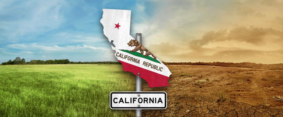 Map of California with the flag on top of it