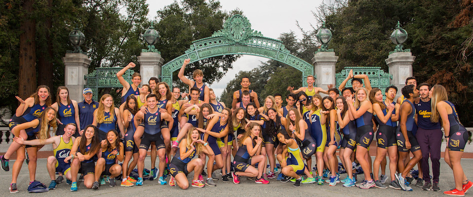 Triathlon club in front of Sather Gate