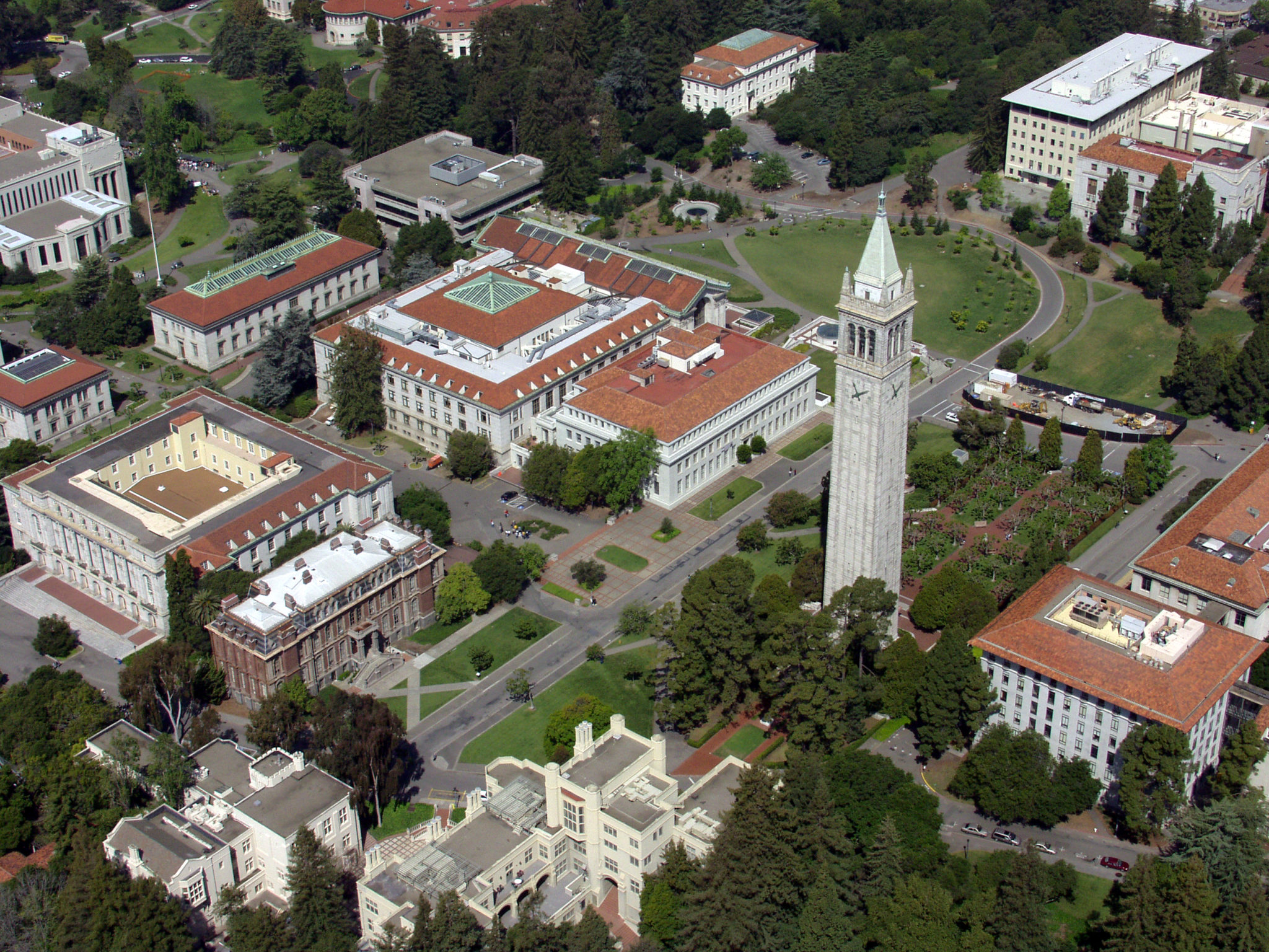 Aerial view of UC Berkeley campus and Campanile