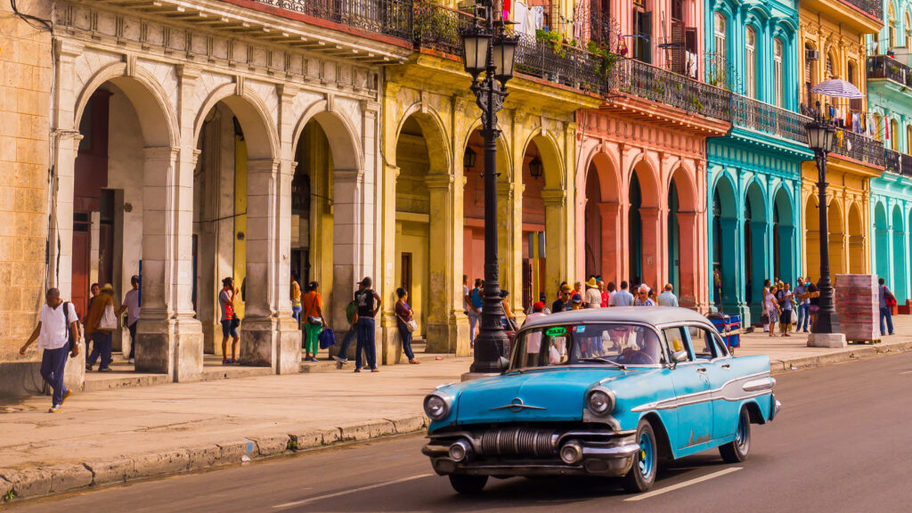 Blue oldtimer taxi in Havana, Cuba