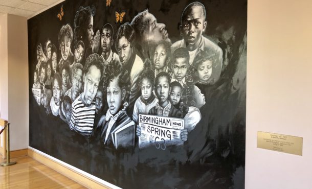 Mural on the wall of the Birmingham Civil Rights Institute