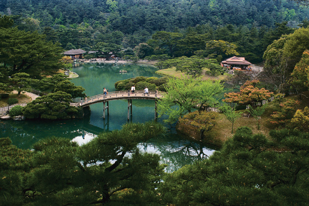 aerial view of Japanese Garden with bridge