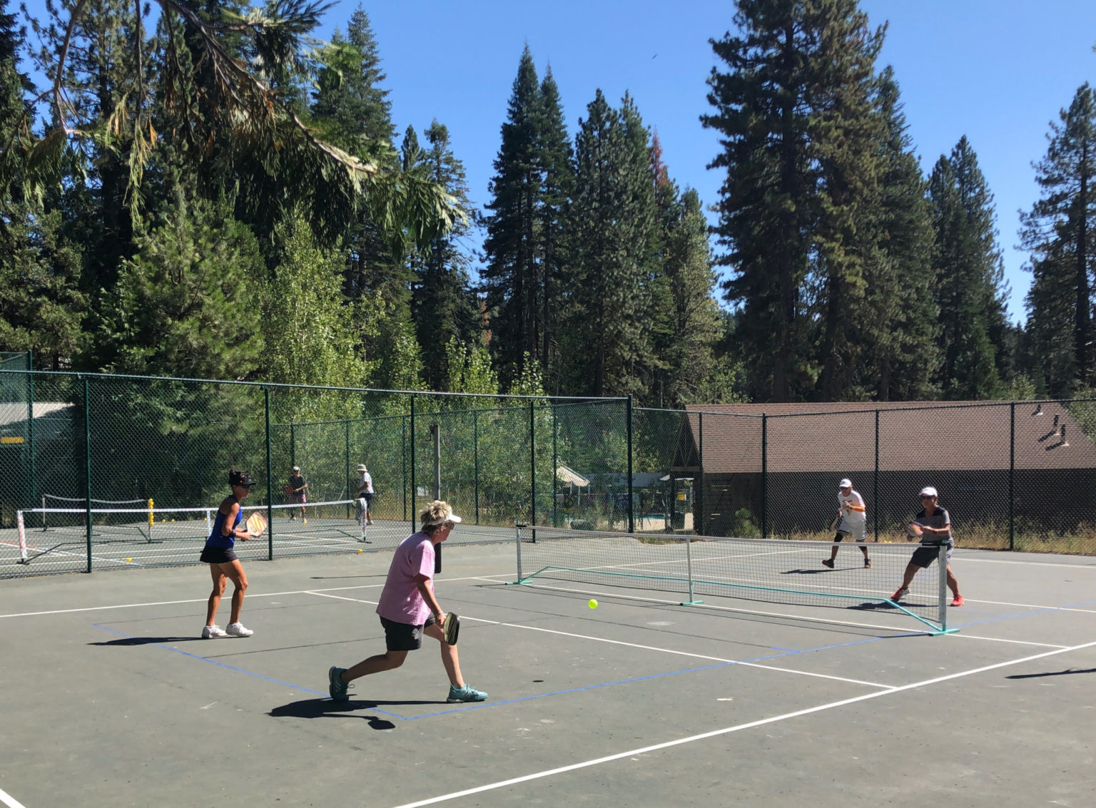 Women playing pickleball