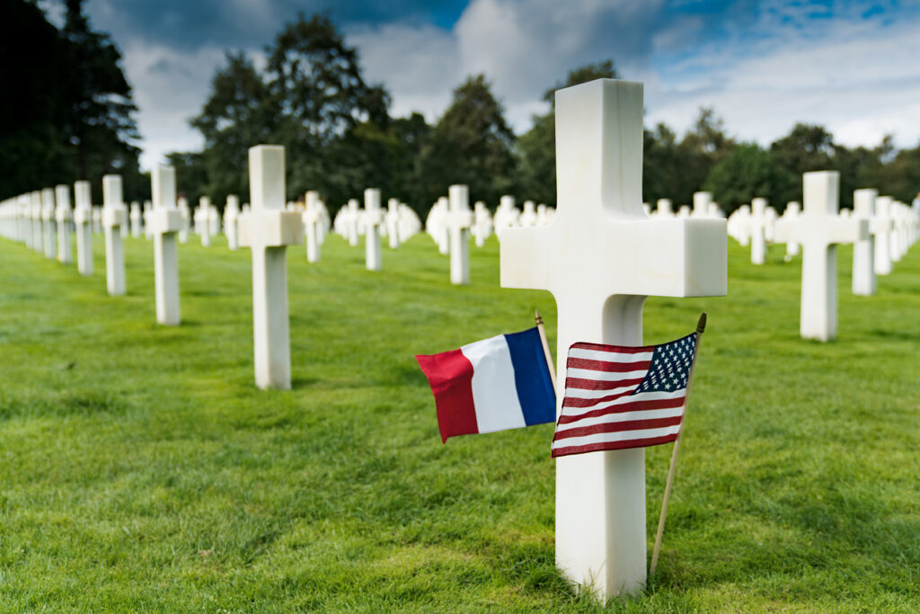 Cross headstones in the American Cemetery at Omaha Beach