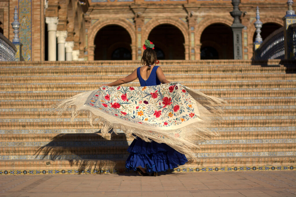 A flamenco dancer in the Plaza of Spain Seville