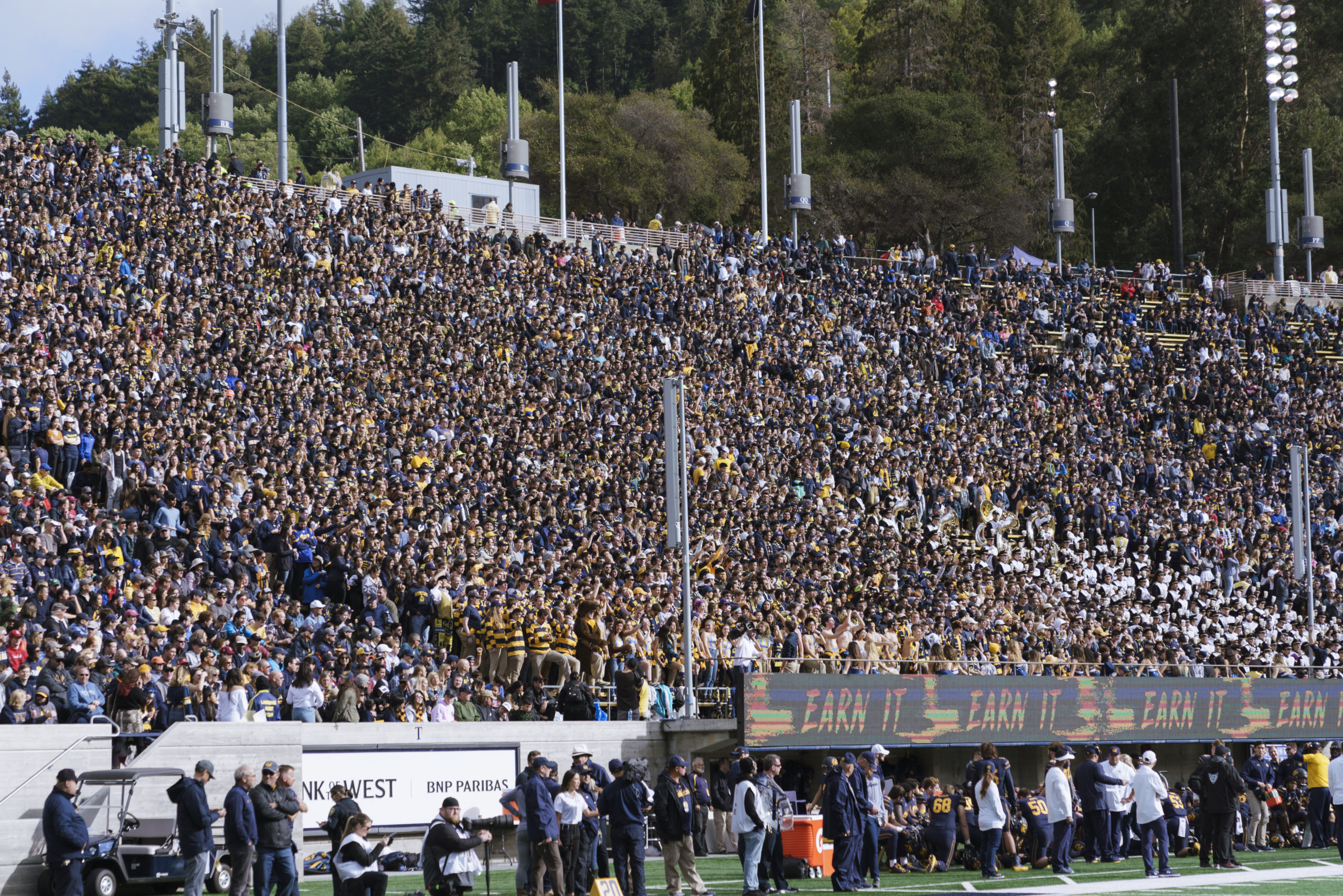 Cal fans in the stands at Memorial Stadium during a Cal football game