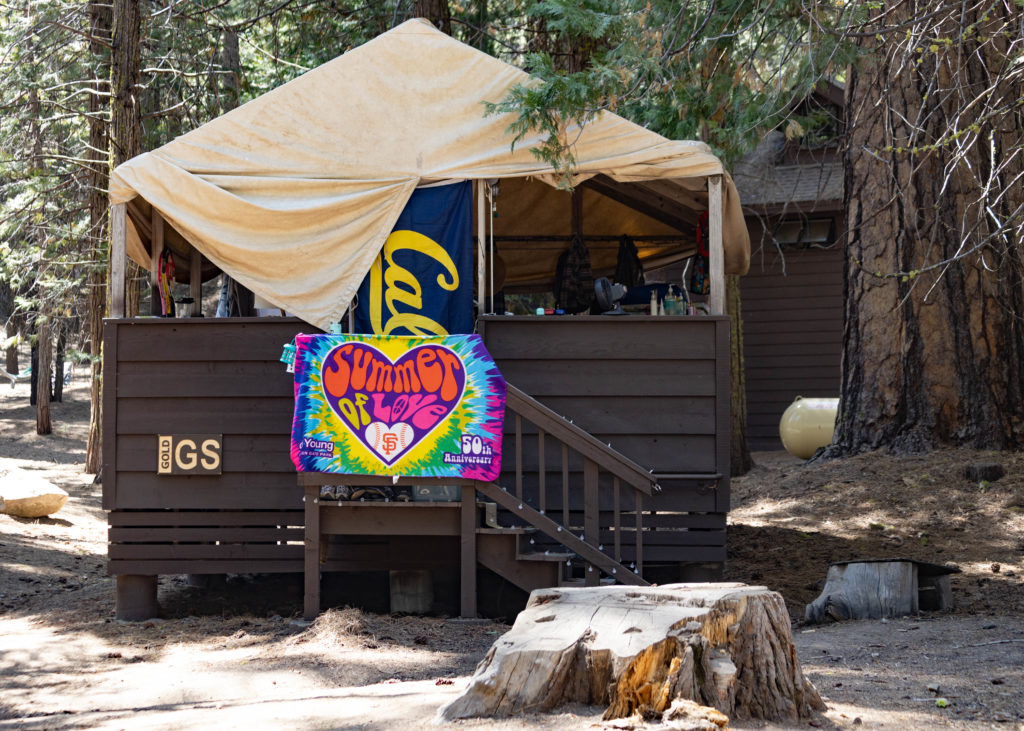 cabin with cal flag and summer of love flag