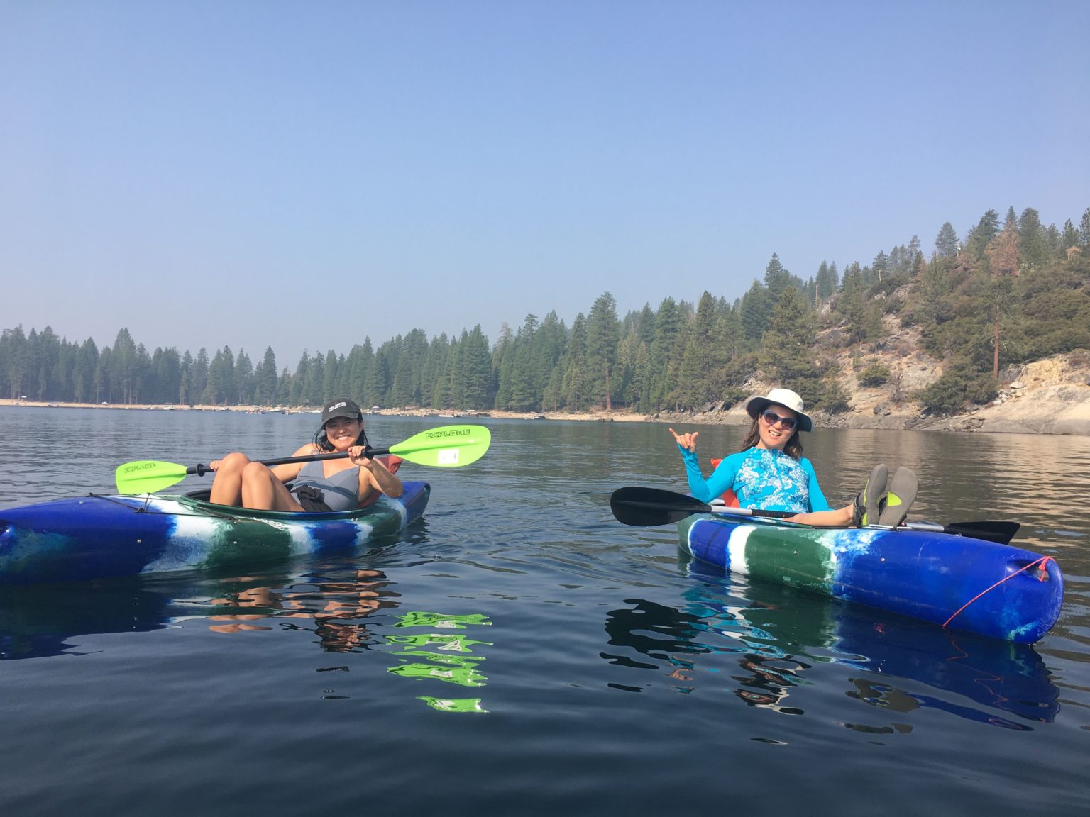 two kayakers on Pinecrest Lake