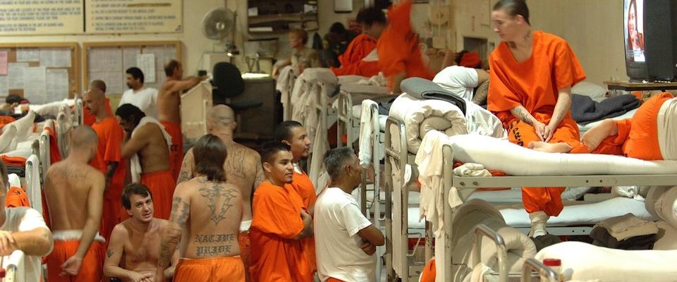 Photo of inmates in a crowded prison