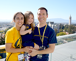 Steve keeps Cal golden with his wife Aja '03 and daughter Eleni.