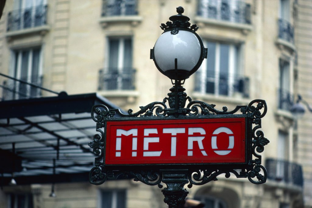 Street sign in Paris, France, Metro.