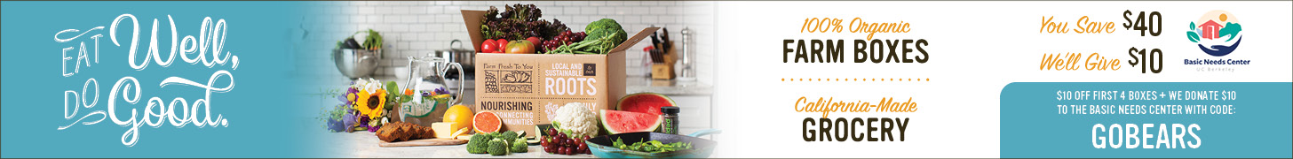 Eat Well Do Good. $10 off first 4 boxes + we donate $10 to the Basic Needs Center with code: GOBEARS