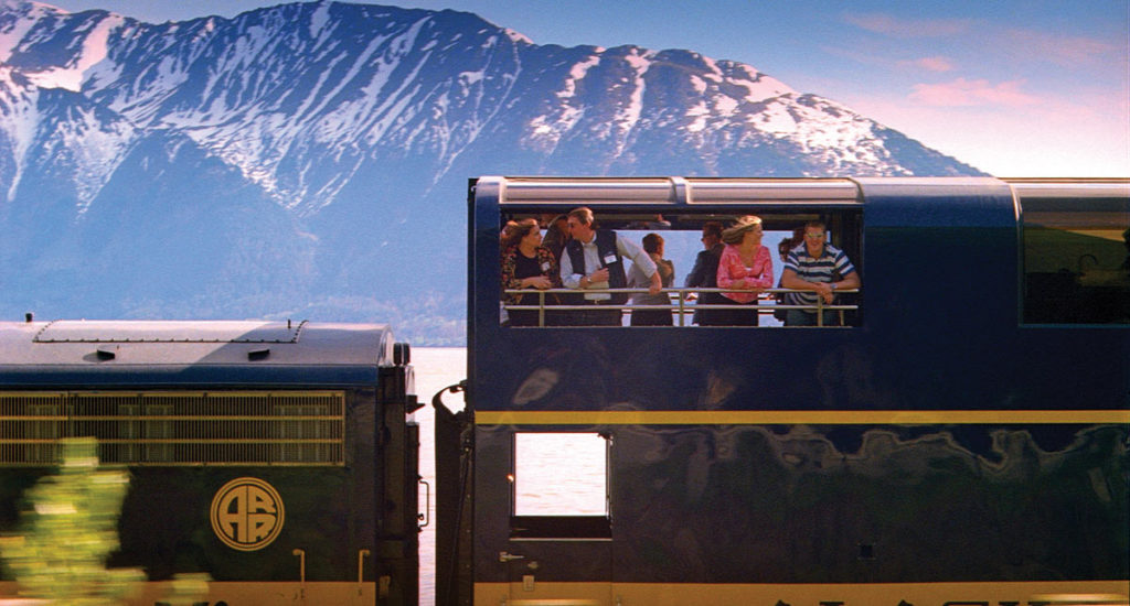 Travelers on a train in Alaska