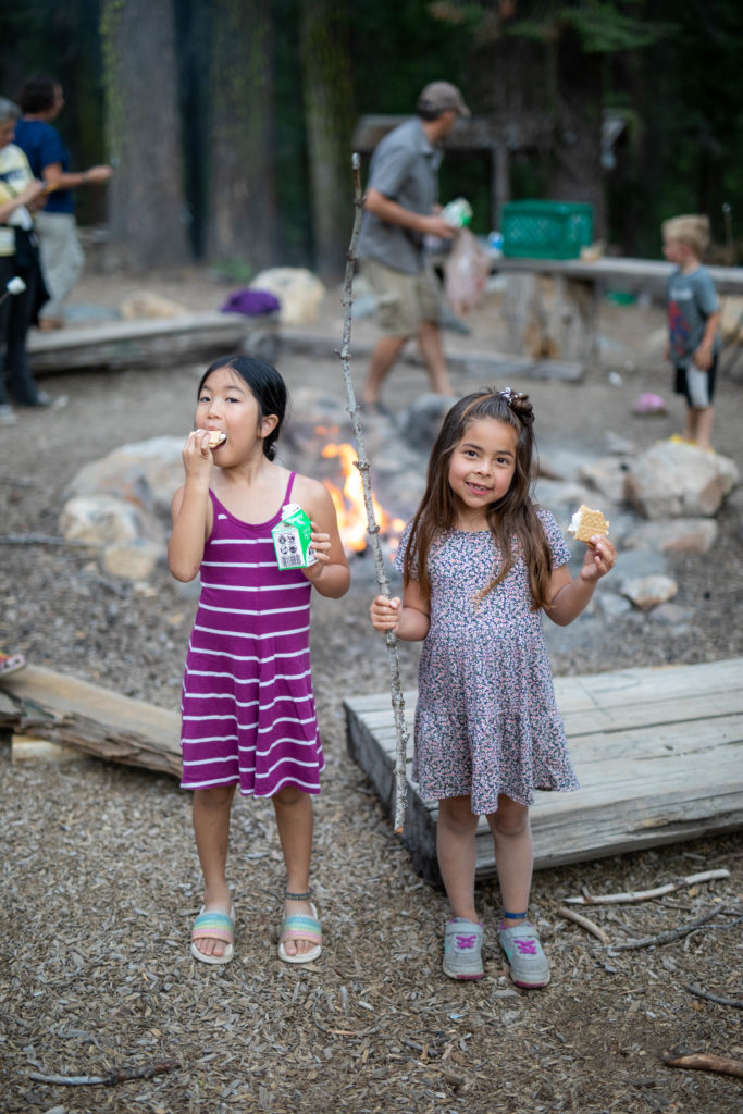 Girls eating s'mores