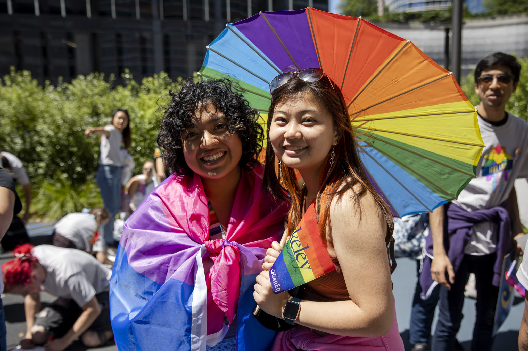 Two UC Berkeley students before the 52nd San Francisco Pride Celebration on Sunday, June 26, 2022.