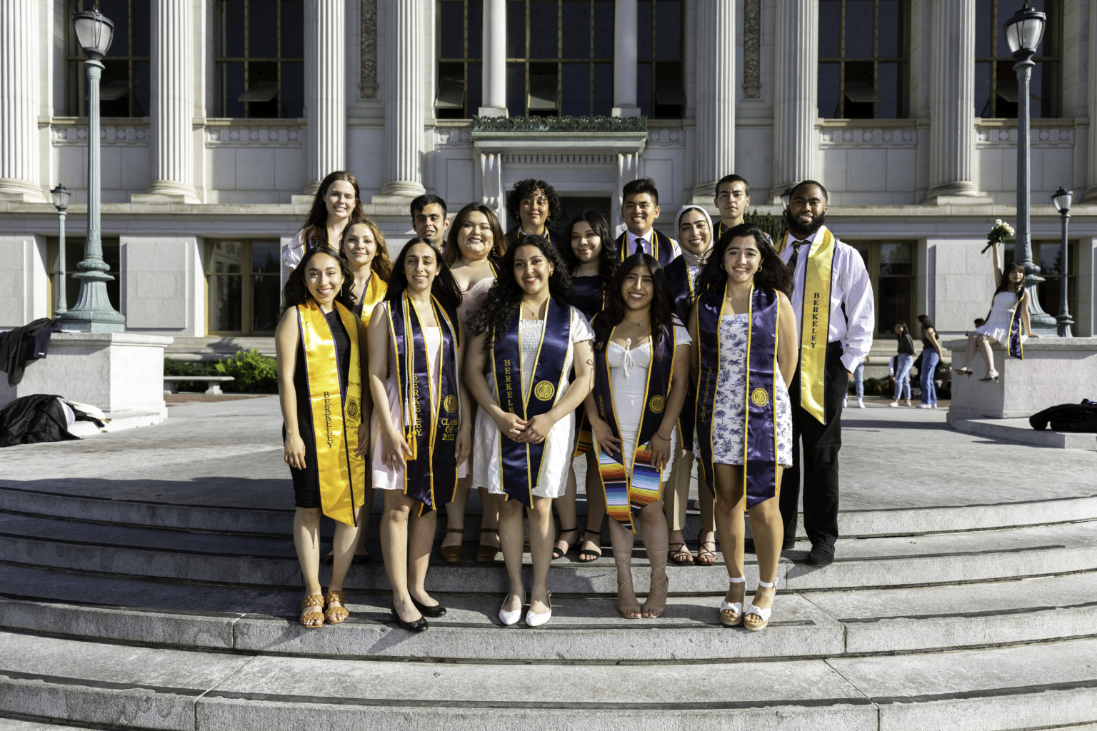 Graduating students in front of Doe Library