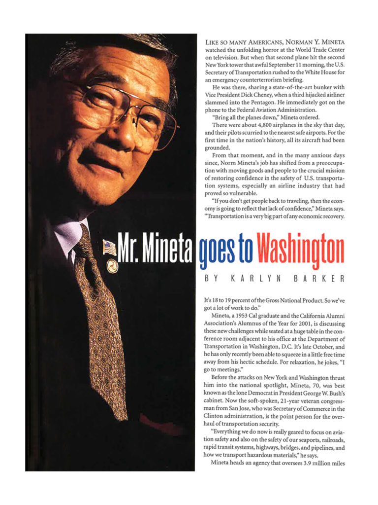Mr. Mineta goes to Washington featured article in California magazine, 2001
