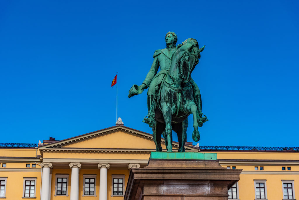 Statue of king Karl Johan in front of the royal palace in Oslo