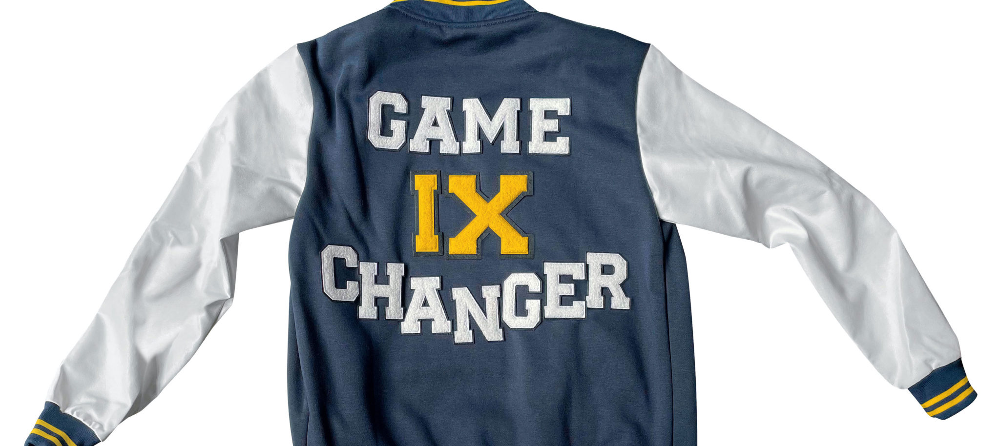 Jacket with "Game IX Changer" written on it