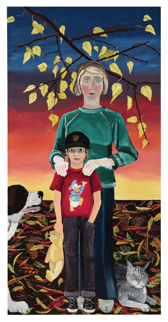 Joan Brown's painting, "Christmas Time," featuring herself and her son