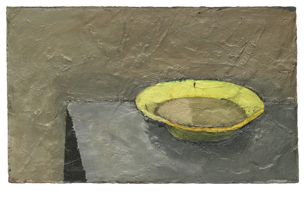 Joan Brown's painting "Green Bowl," featuring a green bowl