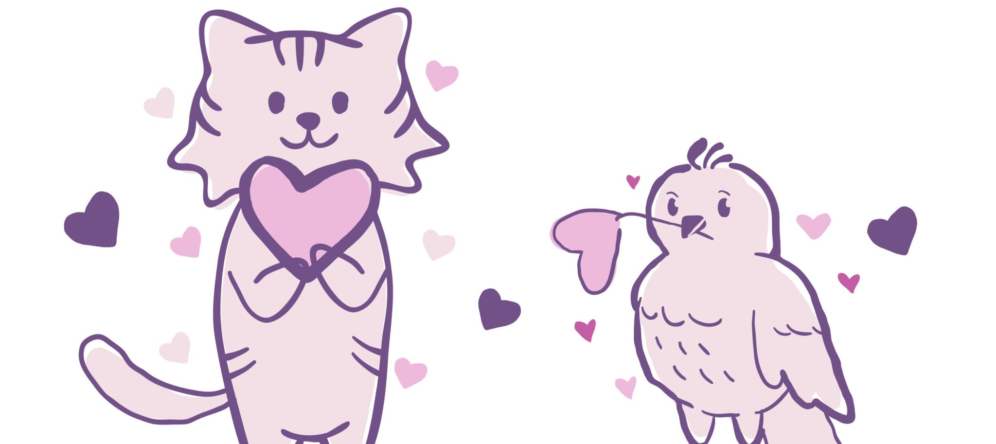 Cat and bird in love