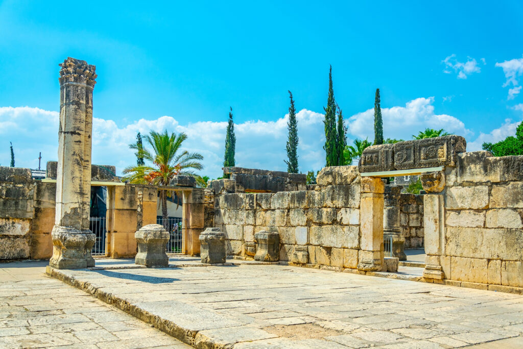 Ruins of an ancient synagogue in Capernaum, Isarel