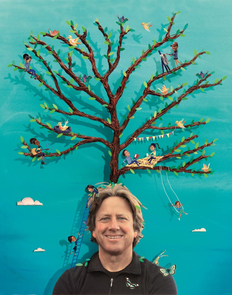 Dacher Keltner with an illustrated tree coming out of his head