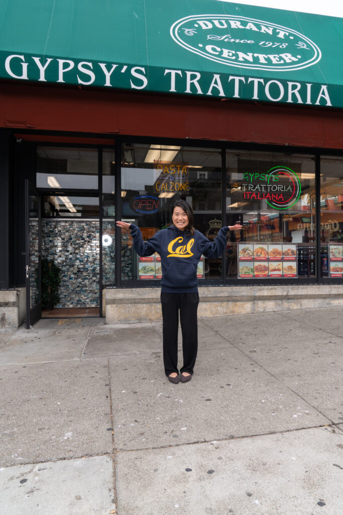 Sharon Ku stands in front of Gypsy's in Berkeley. 