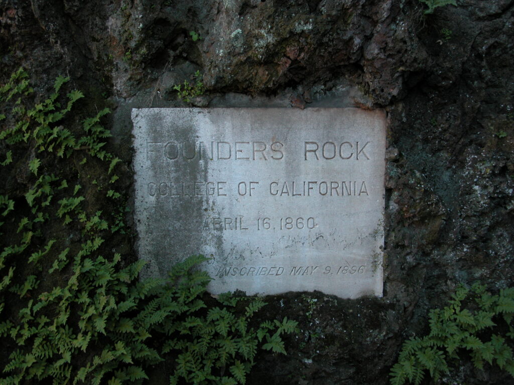The plaque on Founders Rock at UC Berkeley. 