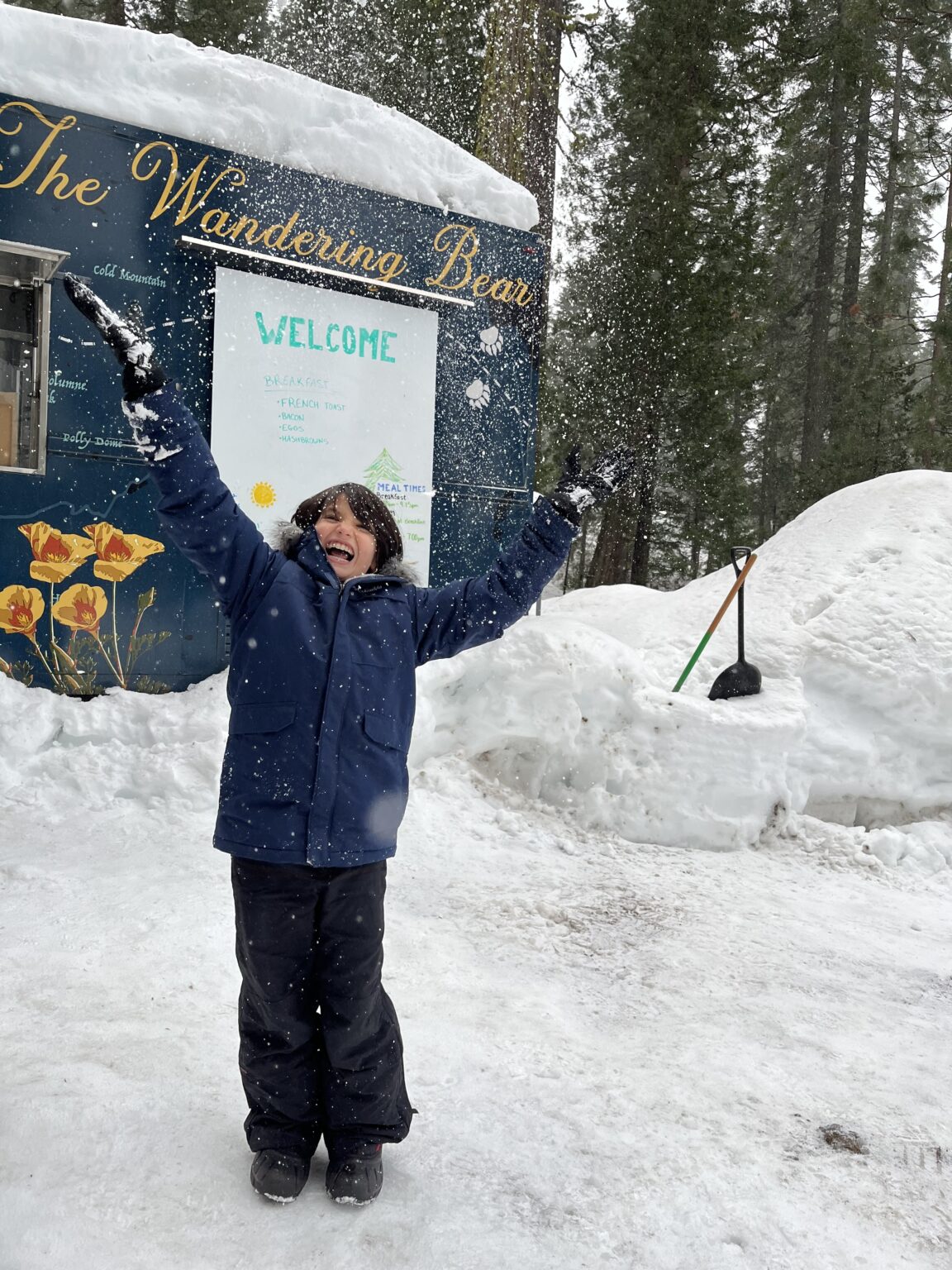 Child in snow throwing it up in the air