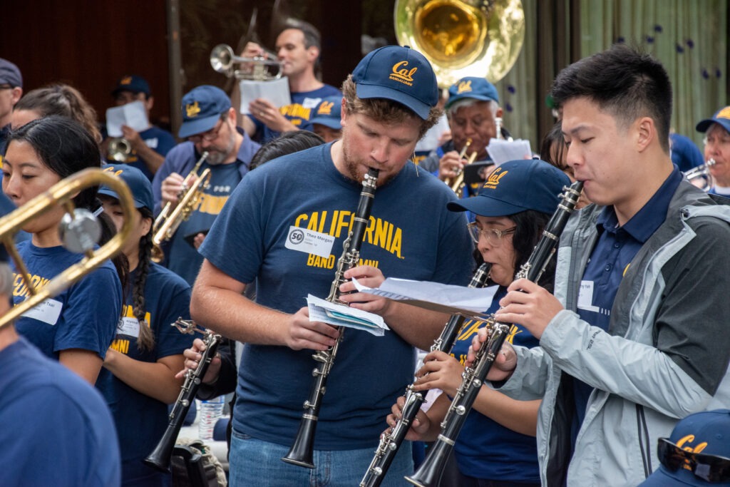 Cal Band Alumni Association members perform at Alumni House.