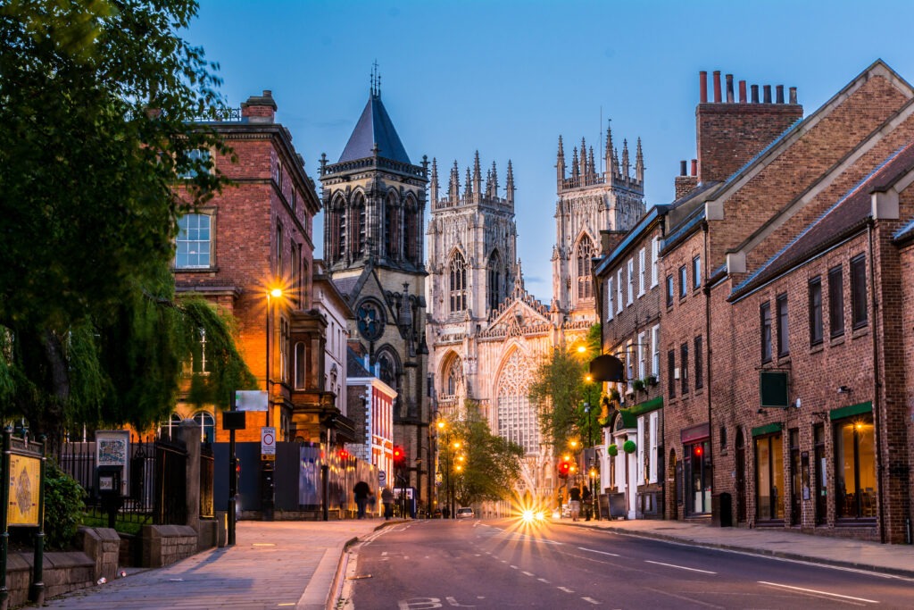 cityscape of York in the evening