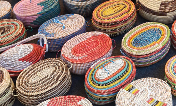 Colorful African wicker baskets