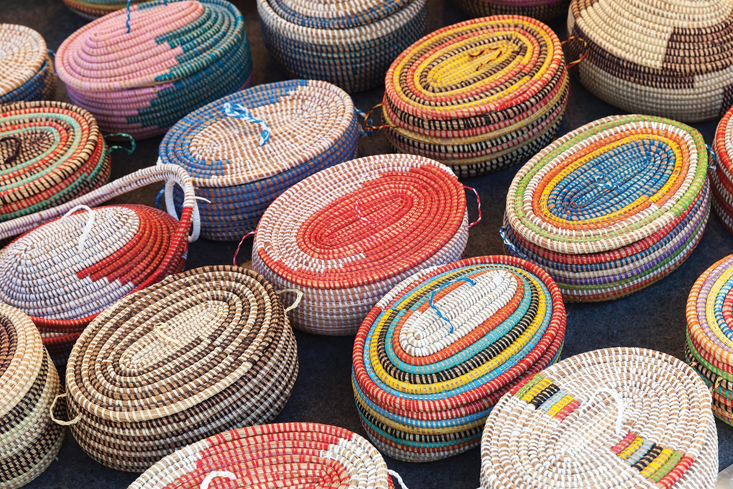 Colorful African wicker baskets