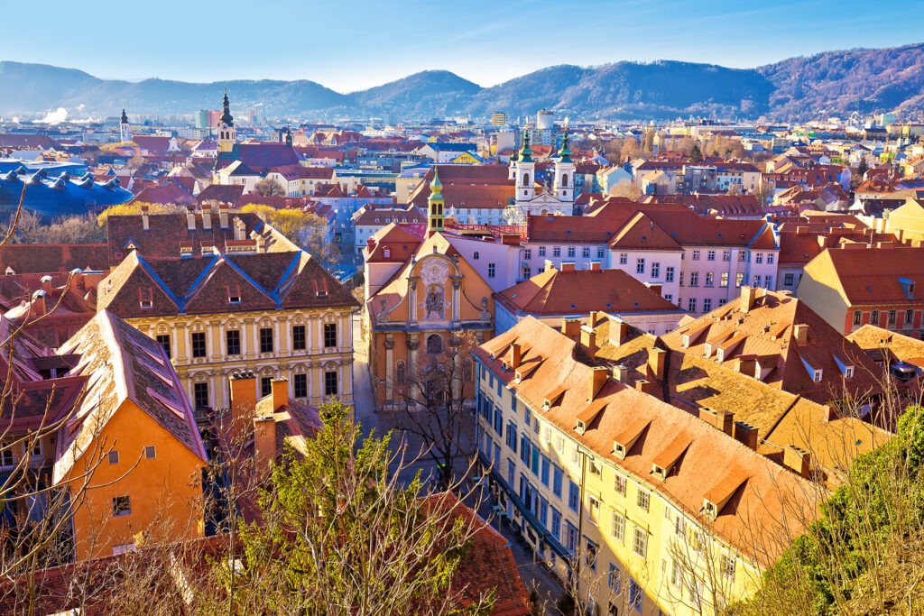 aerial view of the buildings of Graz