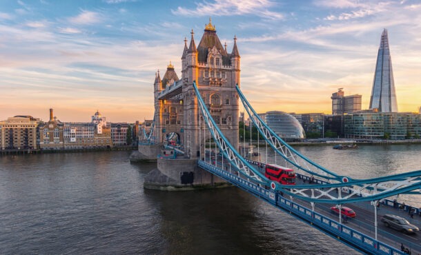 tower bridge over river, Sunset with beautiful clouds