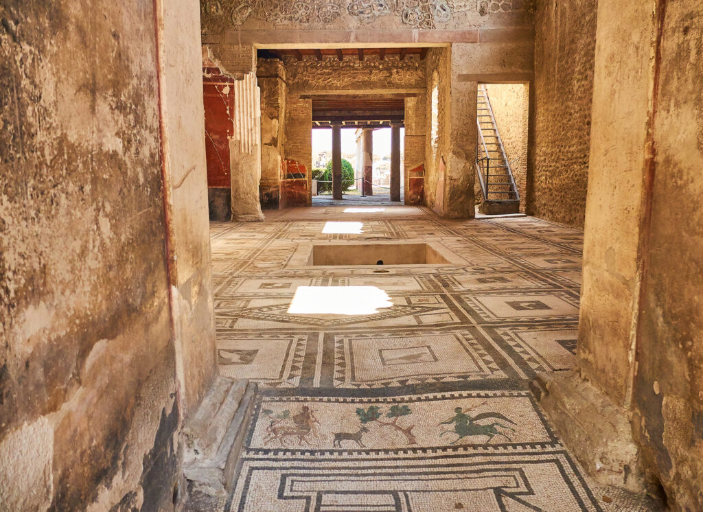 Mosaics at entrance of archaeological remains of Domus di Paquio Proculo