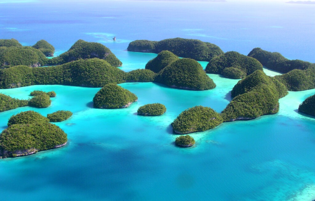 aerial view of some of Palau's islands and islets