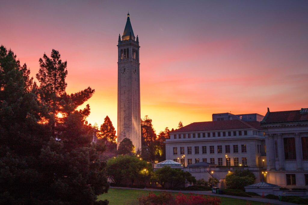 UC Berkeley campus scene at sunset