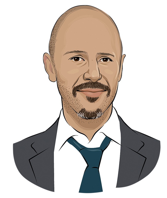 Illustrated headshot of Cal comedian Maz Jobrani