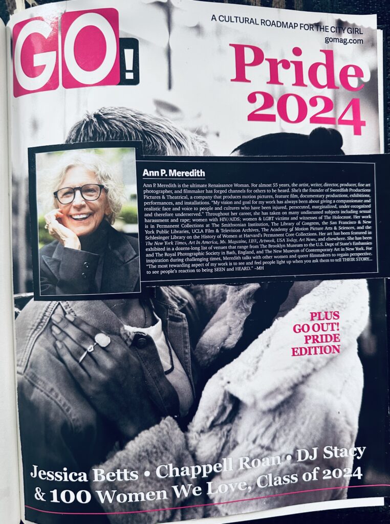 Magazine spread titled 'GO! Pride 2024,' featuring a headline '100 Women We Love, Class of 2024.' 